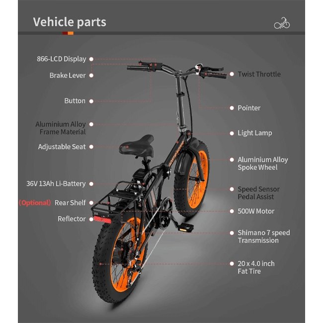 Aostirmotor A20 36V/13Ah Mini Fat Tire Folding Electric Bike, 20" (SAK79254)
