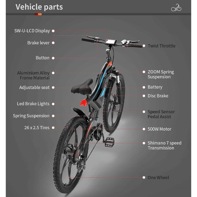 Aostirmotor S05-1 48V/11.6Ah 500W Electric Mountain Bike, 26" (SAK04041)