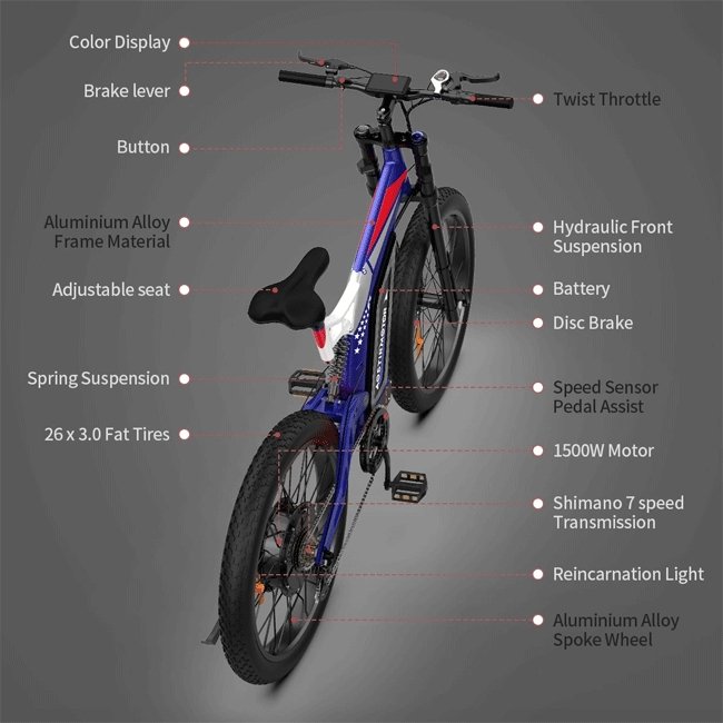 Aostirmotor S17-1500W 48V20Ah 1500W Electric Bike, 26" (SAK73969)