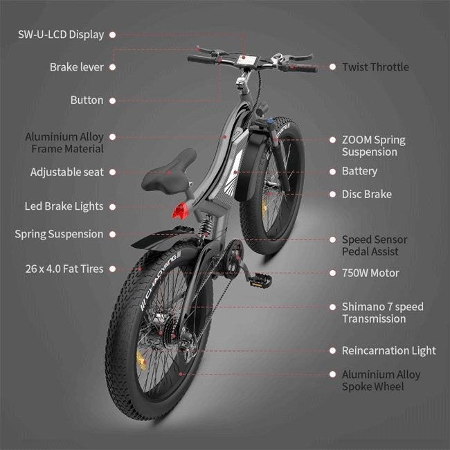 Aostirmotor S18 48V/15Ah 750W All Terrain Fat Tire Electric Mountain Bike, 26" (SAK03964)