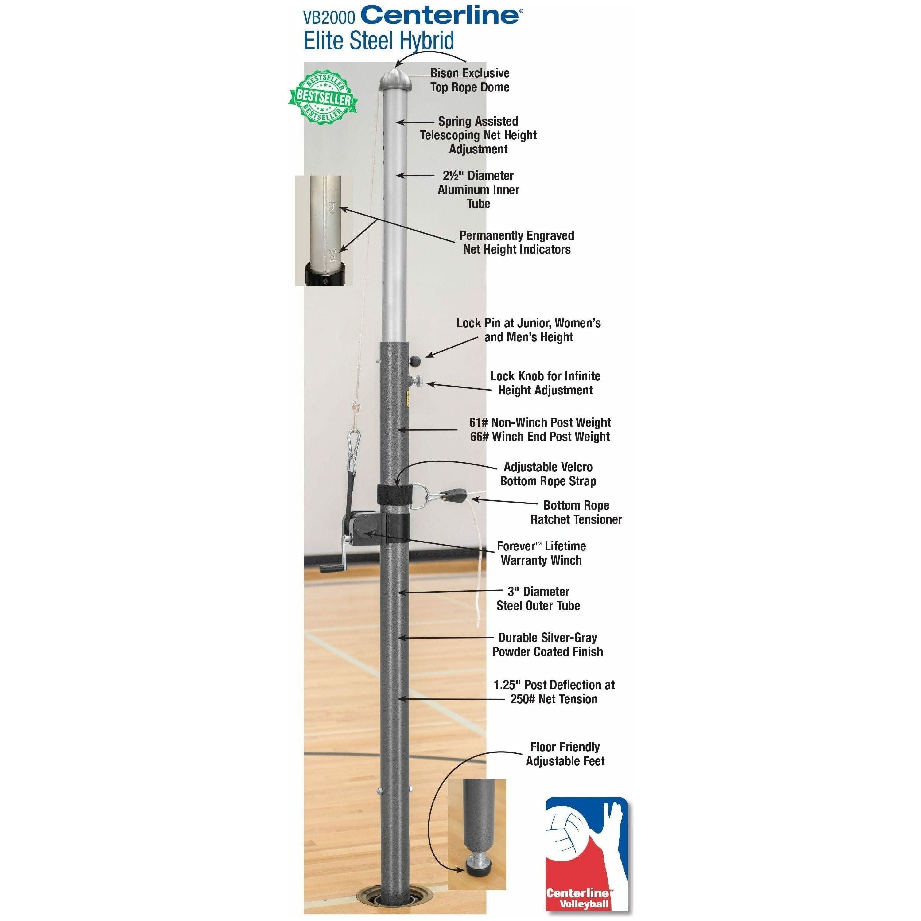 Bison 3" Centerline Elite Steel Hybrid Volleyball Standards VB20