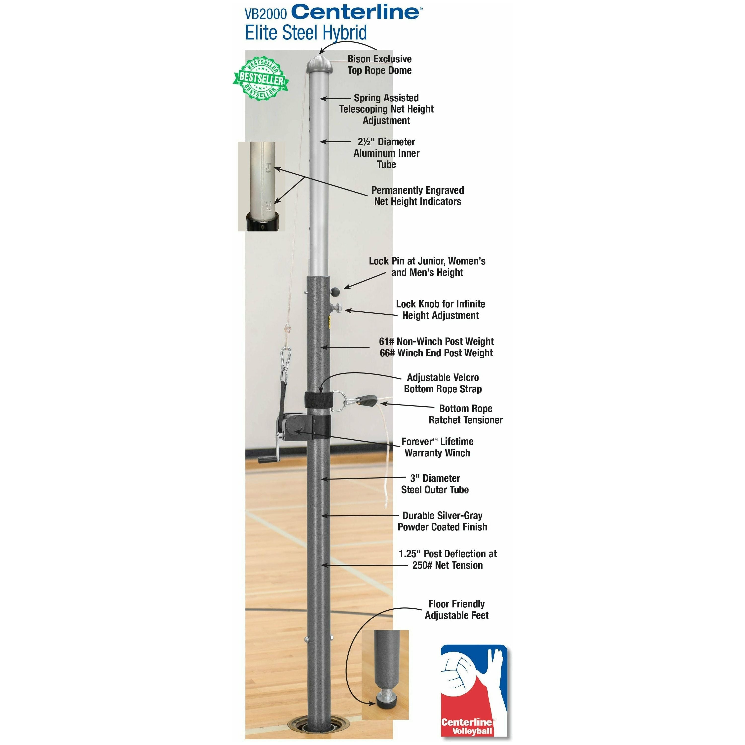 Bison 3" Centerline Elite Steel Hybrid Volleyball System w/o Sockets VB2000NS