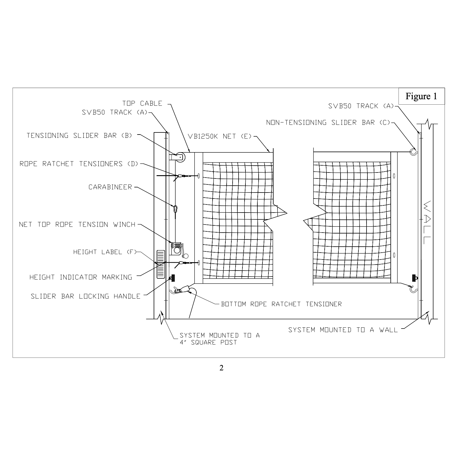 Bison Match Point Post or Wall Mounted Volleyball System SVB5050W
