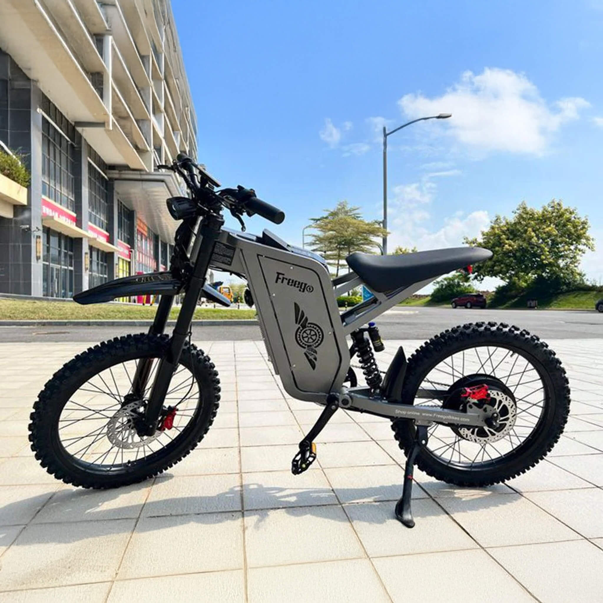 Freego X2 All Terrain Mountain Off Road Motorcycle Gray Right Side View On White Background