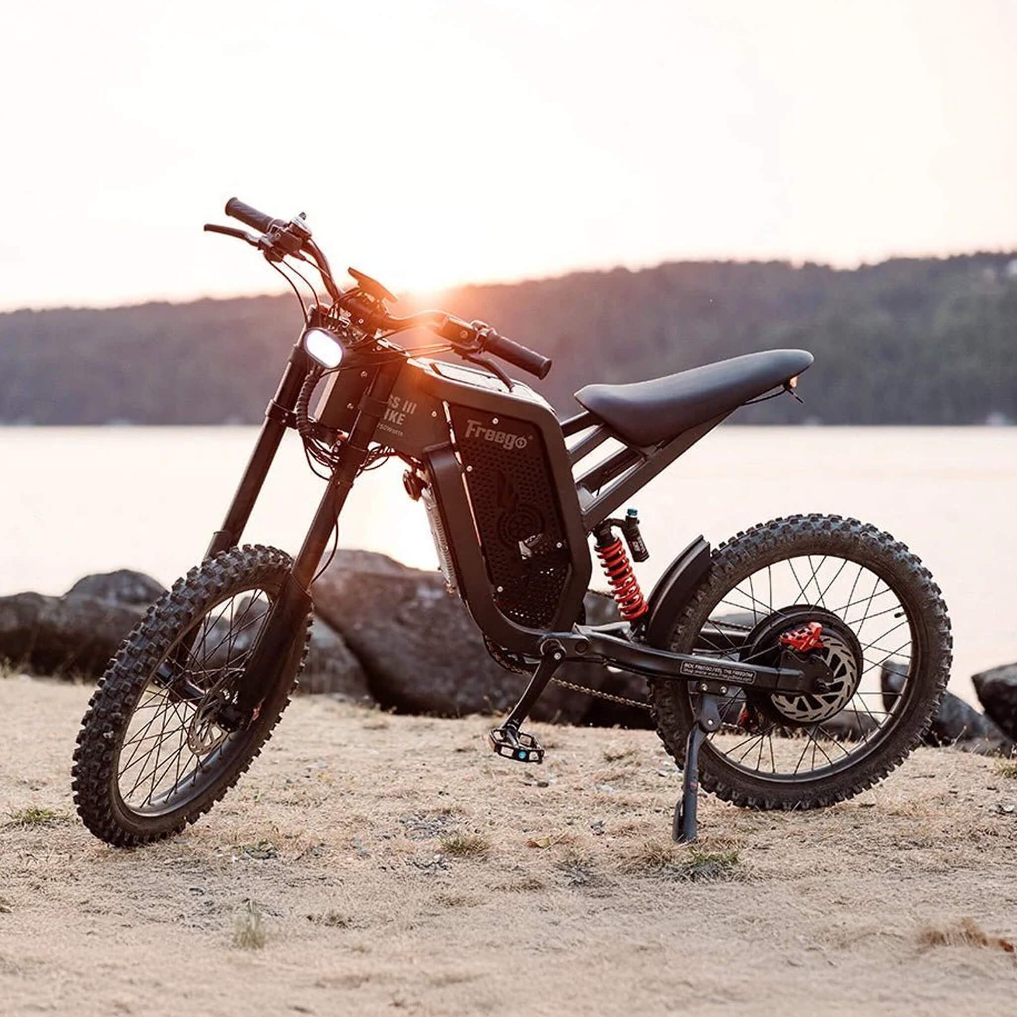Freego X2 All Terrain Mountain Off Road Motorcycle Lifestyle In Front Of Sunset