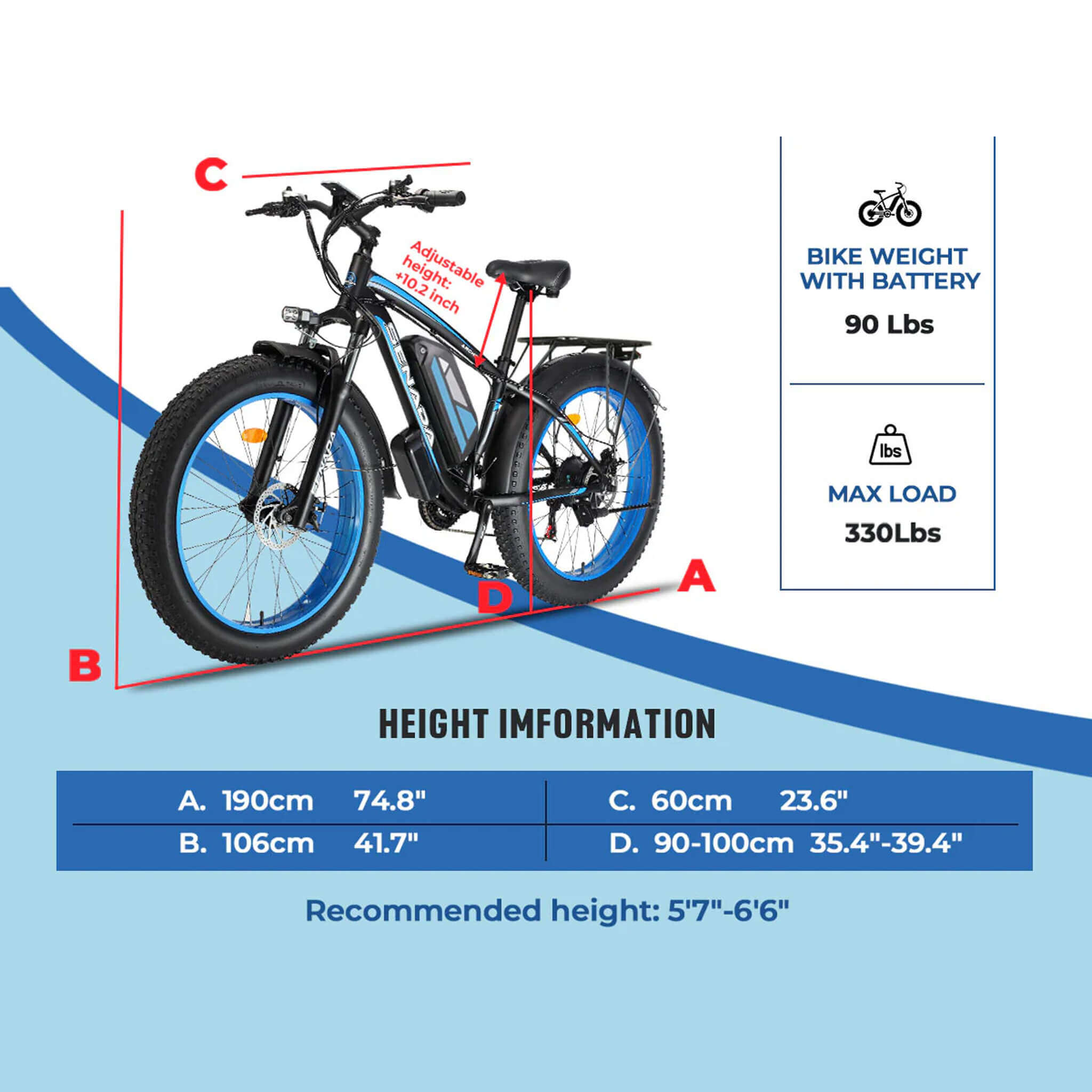 Senada Archon Plus 48V/20AH 1000W Electric All-Terrain Bike, 330LBS (SAK81953)
